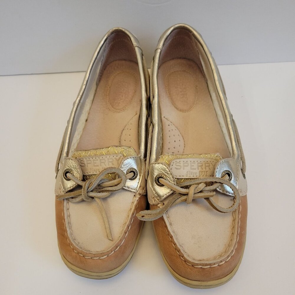 Sperry Womens Gold & Tan Leather Boat Shoes Size 6.5M